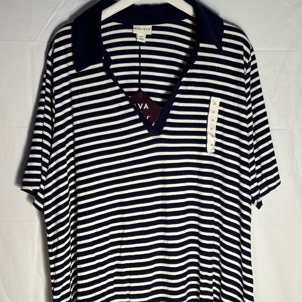 Ava & Viv Navy and White Striped Casual Shirt